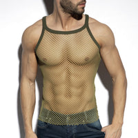 ES Collection Beachy Net Strap Tank Top - Khaki