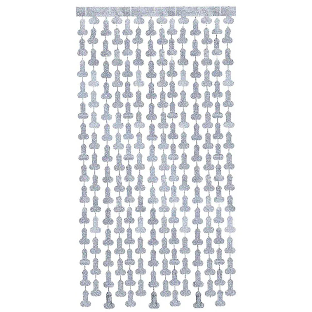 Glitterati Penis Metallic Foil Curtain 2pc - Silver