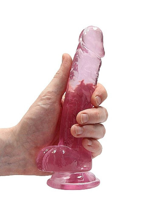 RealRock: Crystal Clear 7inch Dildo w/ Balls -Pink