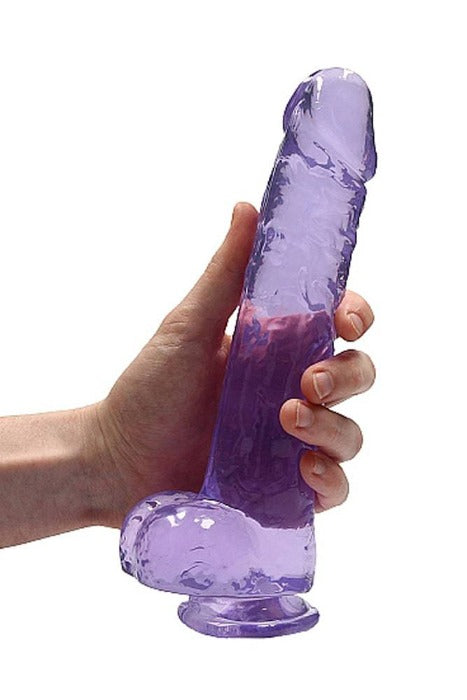 Real Rock 9" Clear Dildo w/ Balls -Purple