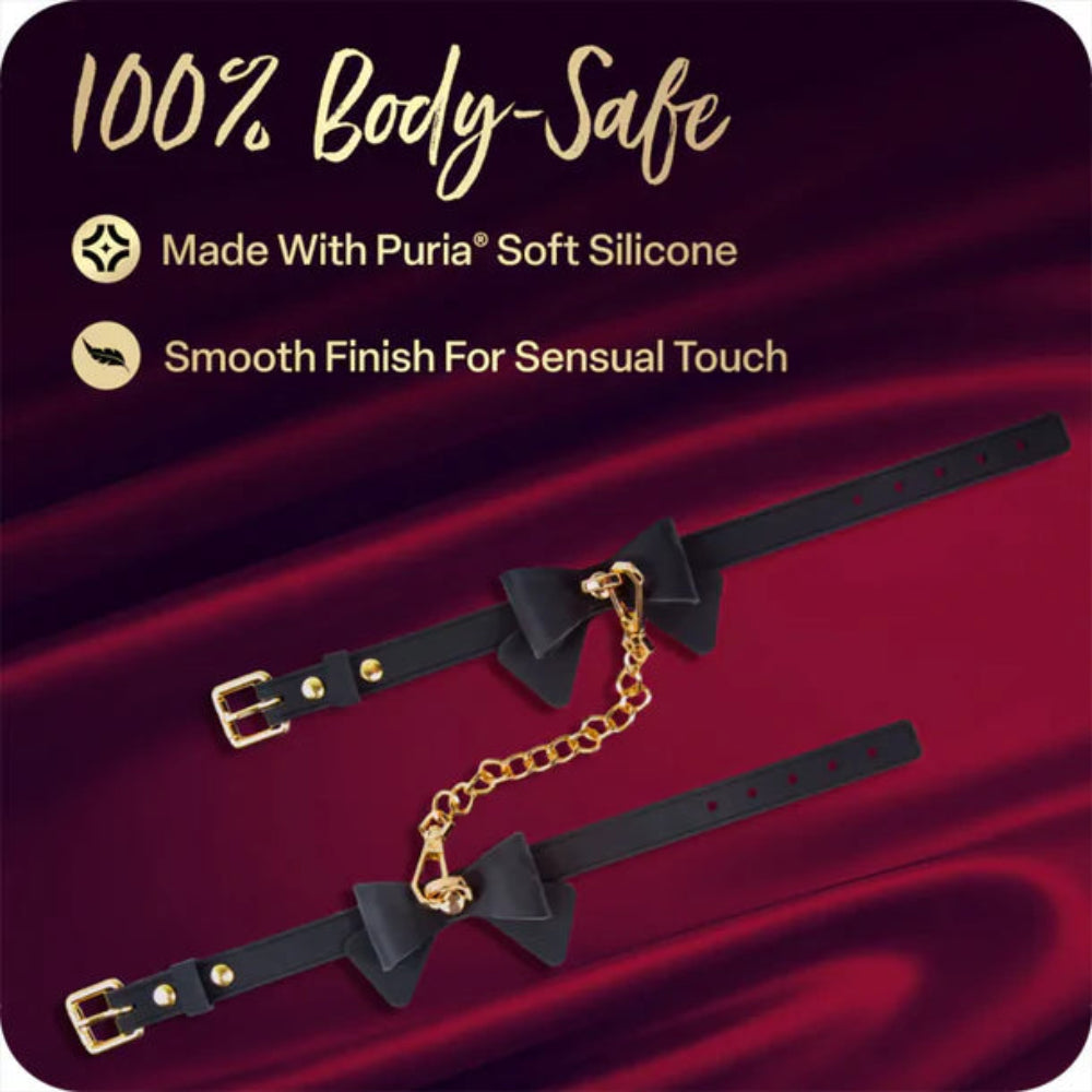 Temptasia Ardor - Silicone Wrist & Ankle Restraints - Black w/ Bow