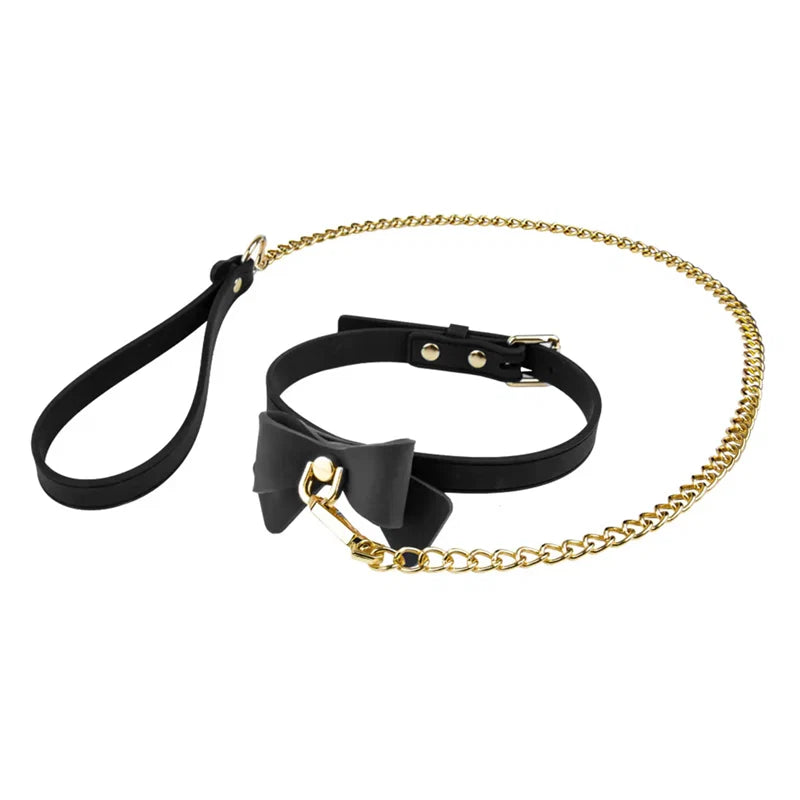 Temptasia Ardor Silicone Collar & Leash - Black with Bow
