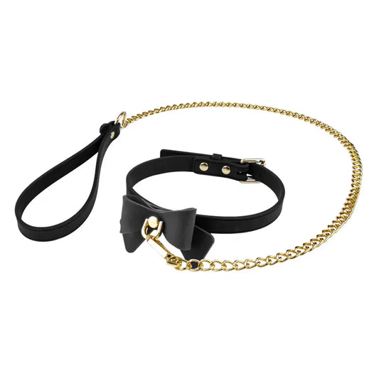 Temptasia Ardor Silicone Collar & Leash - Black with Bow