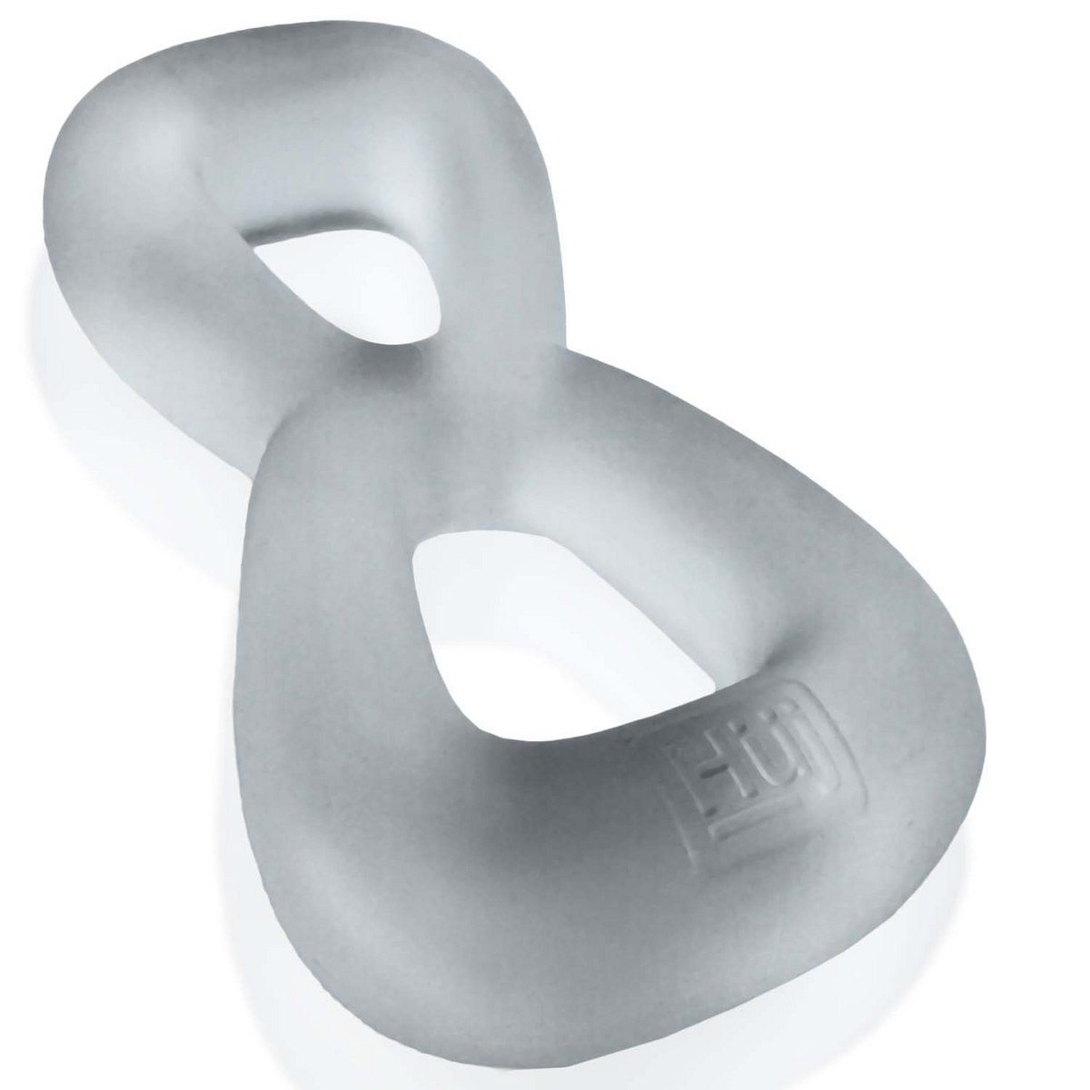 Hunkyjunk Boomerang double cock ring and nut tugger, Clear Steam