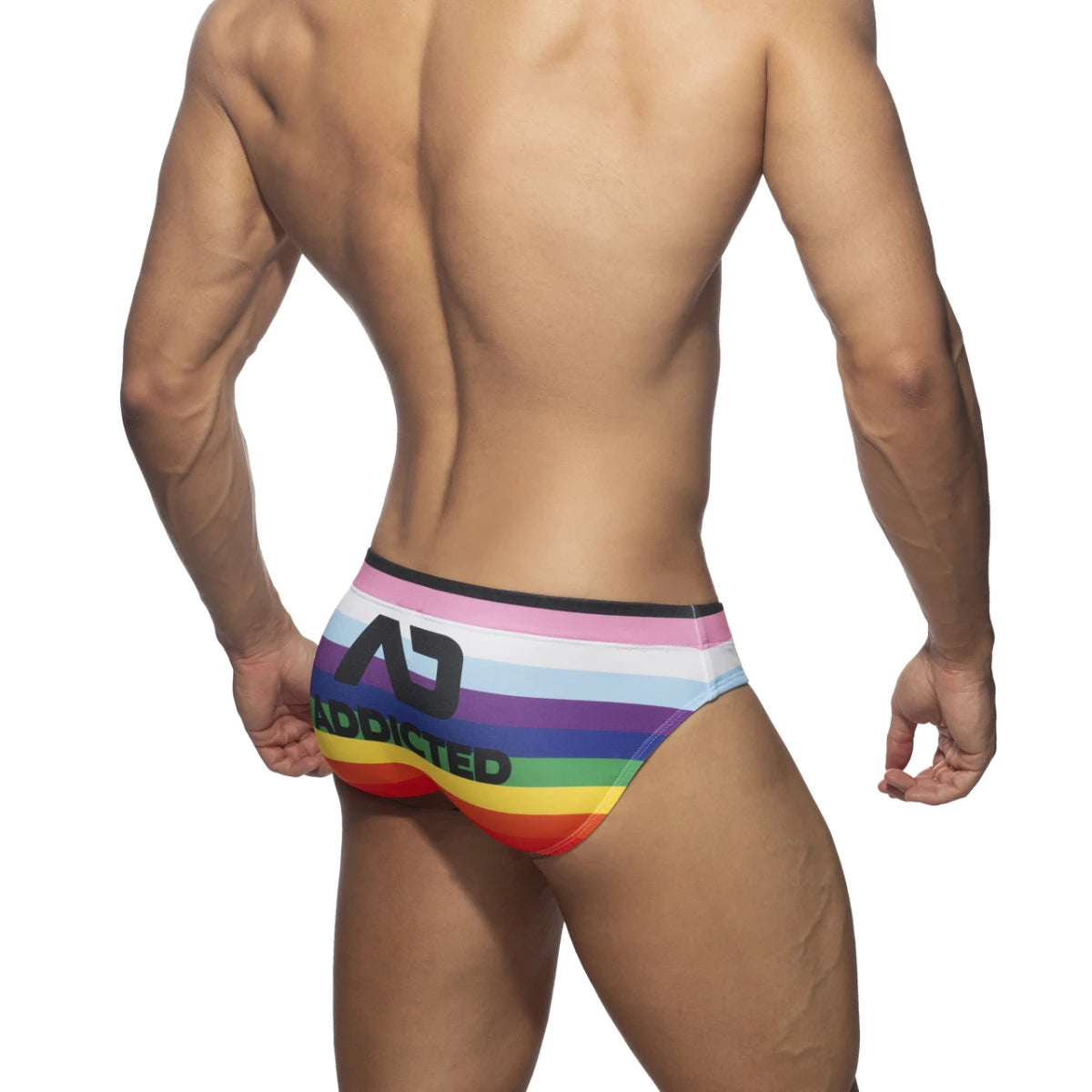 Addicted Inclusive Rainbow Swim Brief - White