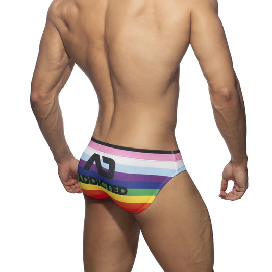 Addicted Inclusive Rainbow Swim Brief - White