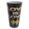 Tumbler with 'Love is Love' text and rainbow symbols on a black background