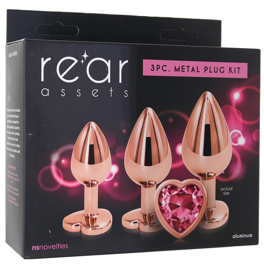 Rear Assets 'Heart' Gem 3pc Anal Plug Kit -Rose