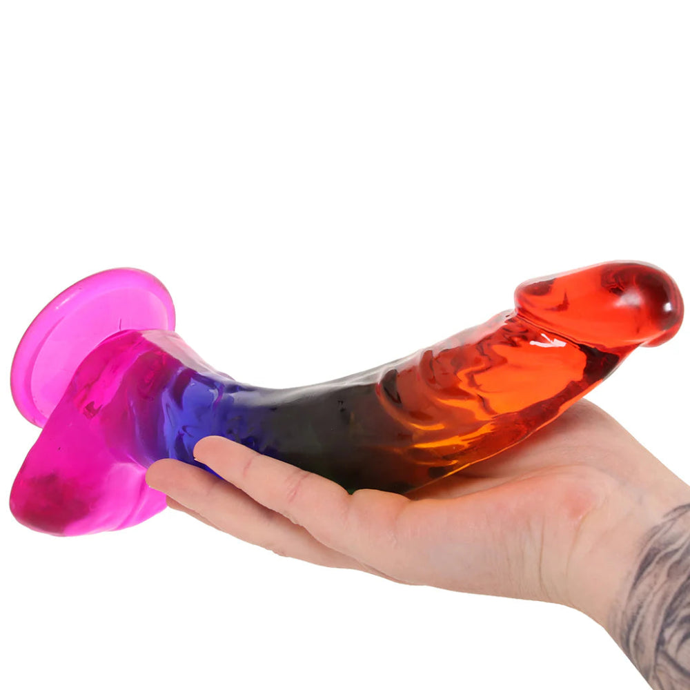 Crystal Jellies 9.5 Inch Cock & Balls Dildo -Rainbow