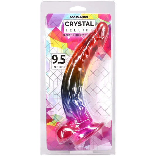 Crystal Jellies 9.5 Inch Cock & Balls Dildo -Rainbow