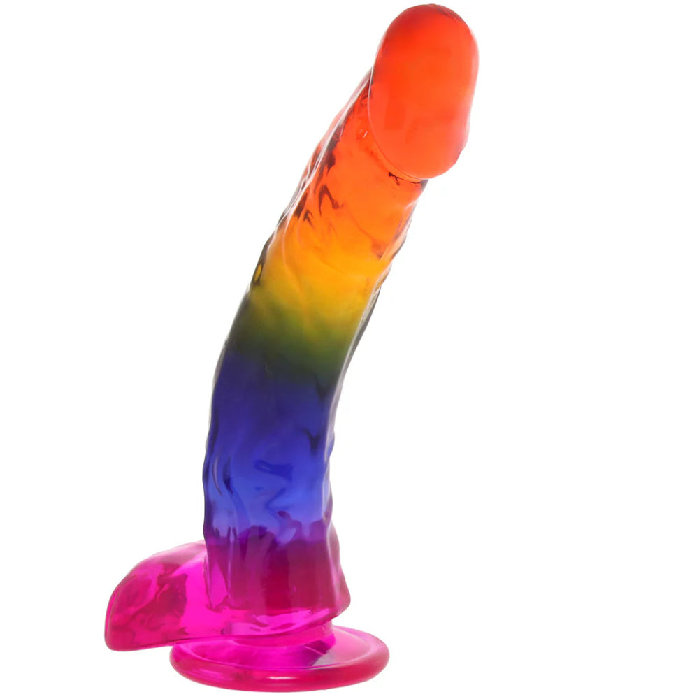 Crystal Jellies 9.5 Inch Cock & Balls Dildo -Rainbow