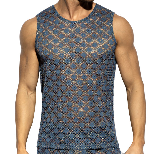 ES Collection Metallic Bloom Tank Top - Cobalt