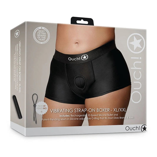 Ouch! Vibrating Strap-on Boxer -Black XL/2XL