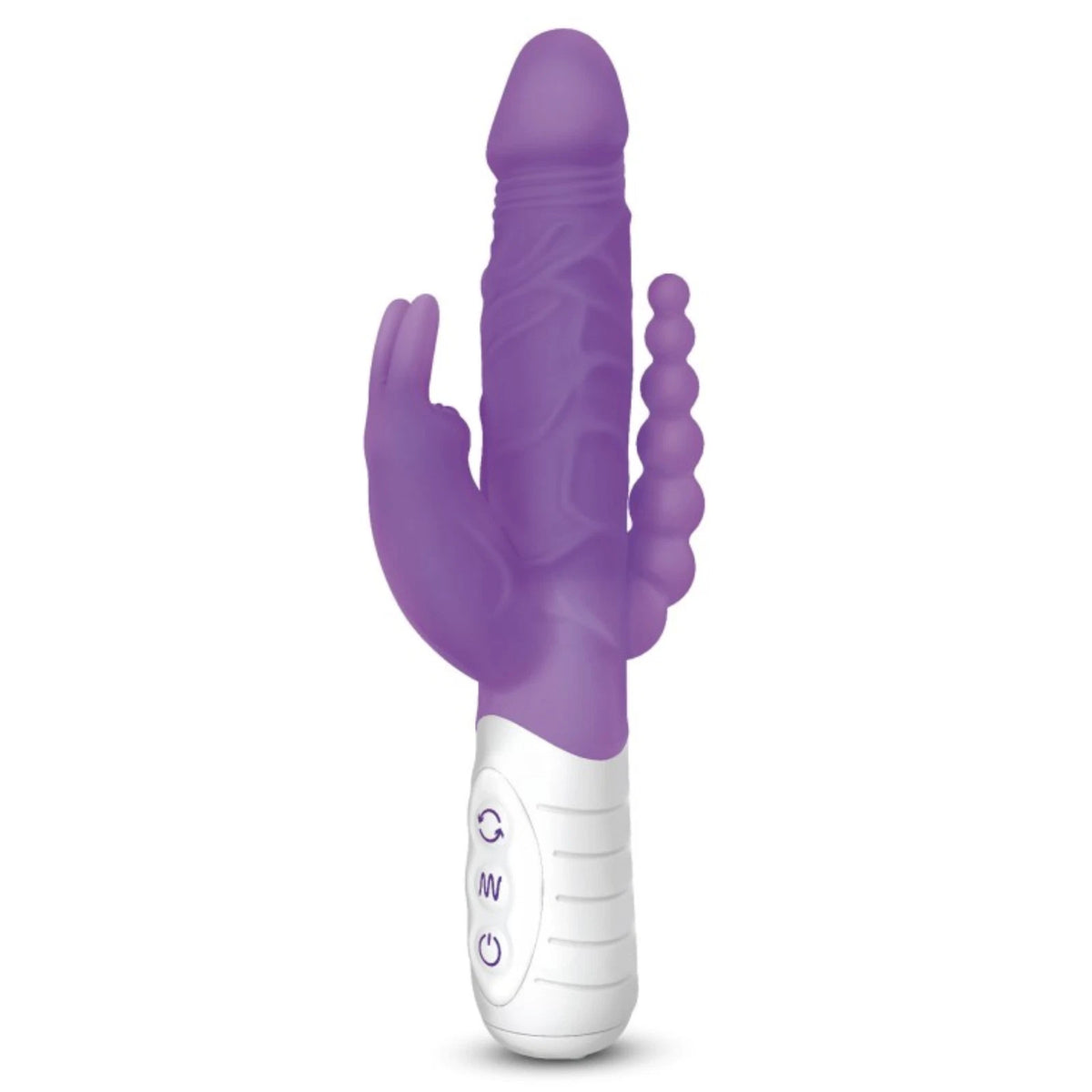 Rabbit Essentials Rechargeable Double Penetration Rabbit Vibrator w/ Rotating Beads - Purple