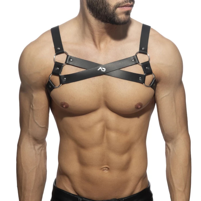 AD Fetish X-Cross Leather Harness - Black