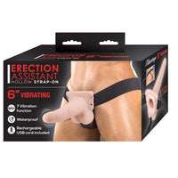 Erection Assistant "Hollow Vibrating" Strap On 6 inch -Flesh