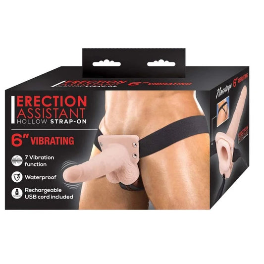 Erection Assistant "Hollow Vibrating" Strap On 6 inch -Flesh