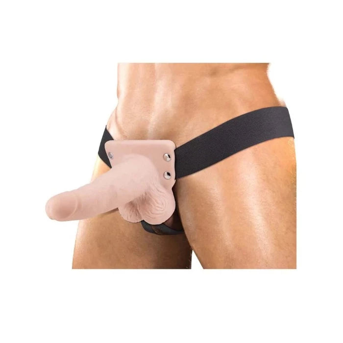 Erection Assistant "Hollow Vibrating" Strap On 6 inch -Flesh