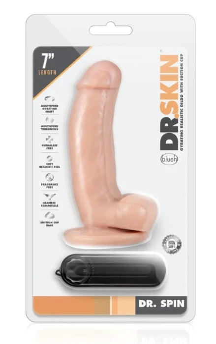 Dr. Skin "Dr. Spin" 7 Inch Gyrating Vibe Dildo -Flesh