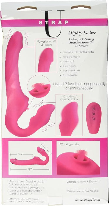 Strap U "Mighty Licker" 10X Strap On Vibe -Pink