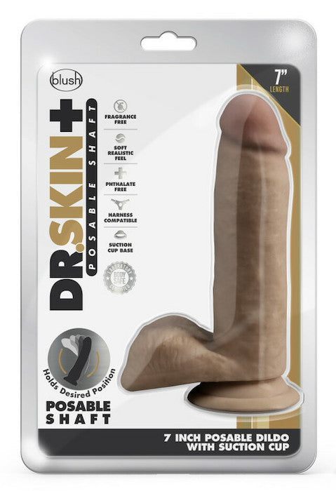 Dr. Skin + 7" Girthy Poseable Dildo -Mocha
