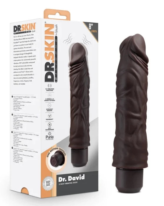 Dr. Skin "Dr. David" 8 Inch Vibrating Dildo -Brown