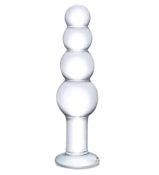 Glas 7.25" Glass Beaded Butt Plug -Clear
