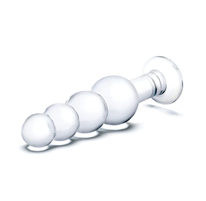 Glas 7.25" Glass Beaded Butt Plug -Clear