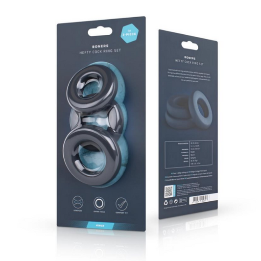 Boners "Hefty" 3 Pc Cock Ring Set -Grey
