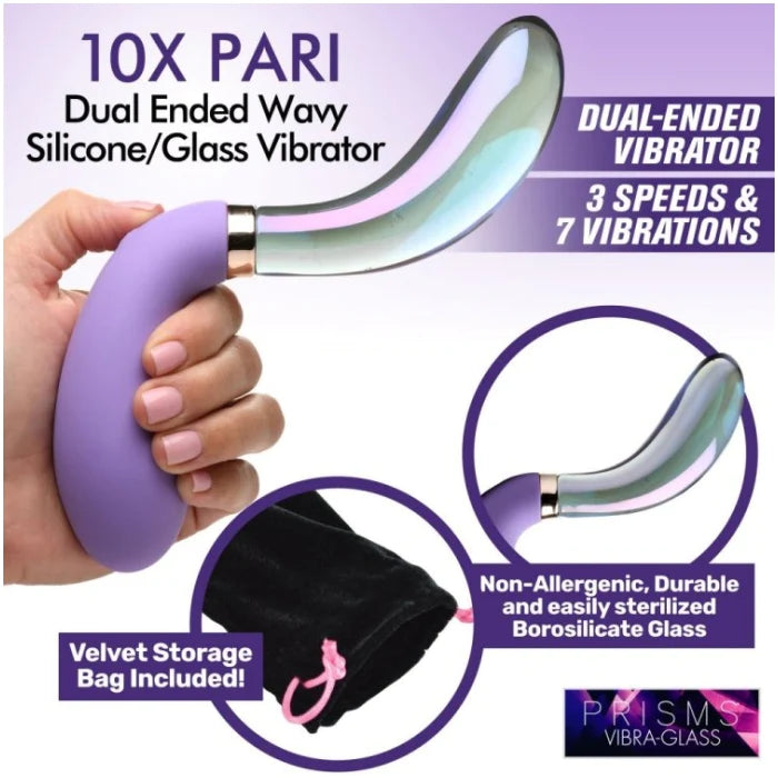 Prisms Vibra-Glass 10X "Pari" Dual-Ended Wavy -Dildo